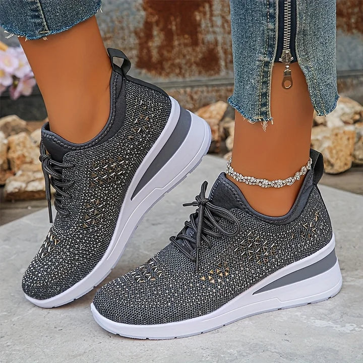 🔥Laatste dag-actie 50% KORTING – Casual damesmode, ademende orthopedische sneakers met strassversiering
