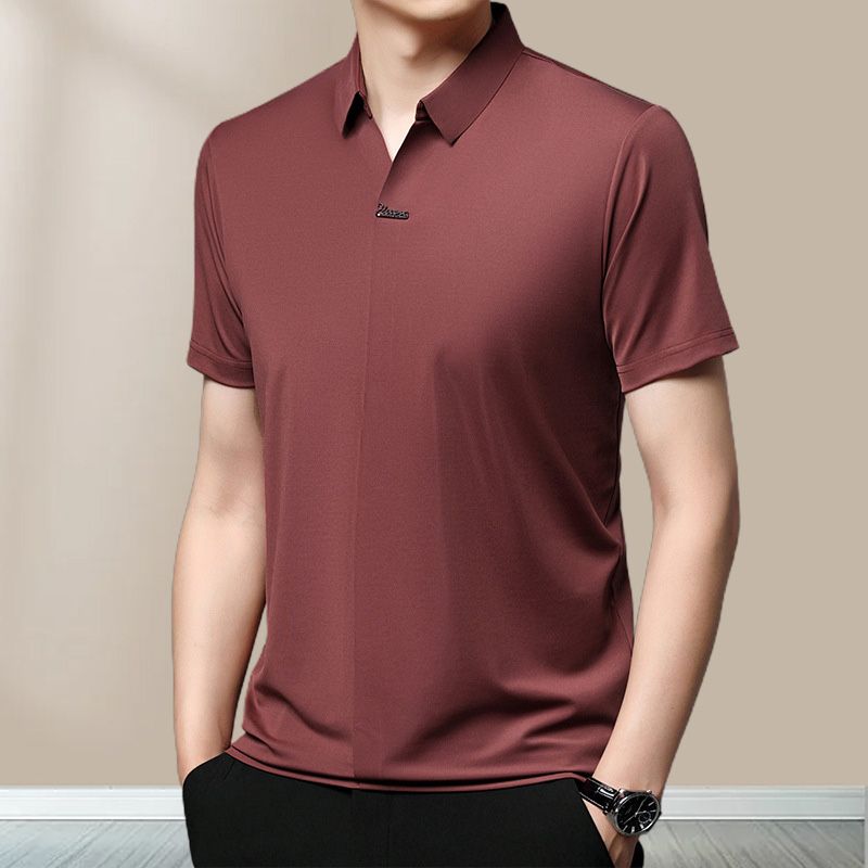 Heren Casual Ademende Kreukvrije T-shirt met Reverskraag