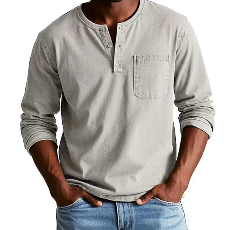 Heren Fashion Vintage Distressed Pocket Long-Sleeve Shirt