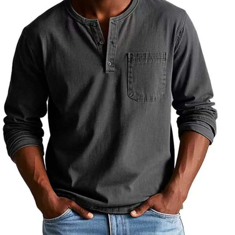Heren Fashion Vintage Distressed Pocket Long-Sleeve Shirt