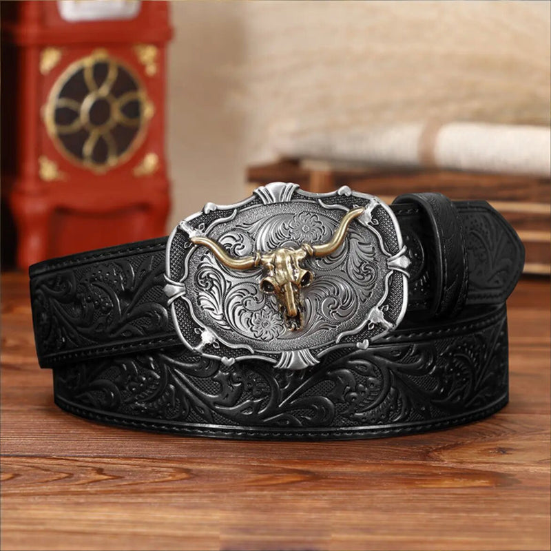 ♉Retro leren riem voor heren met stierkopreliëf