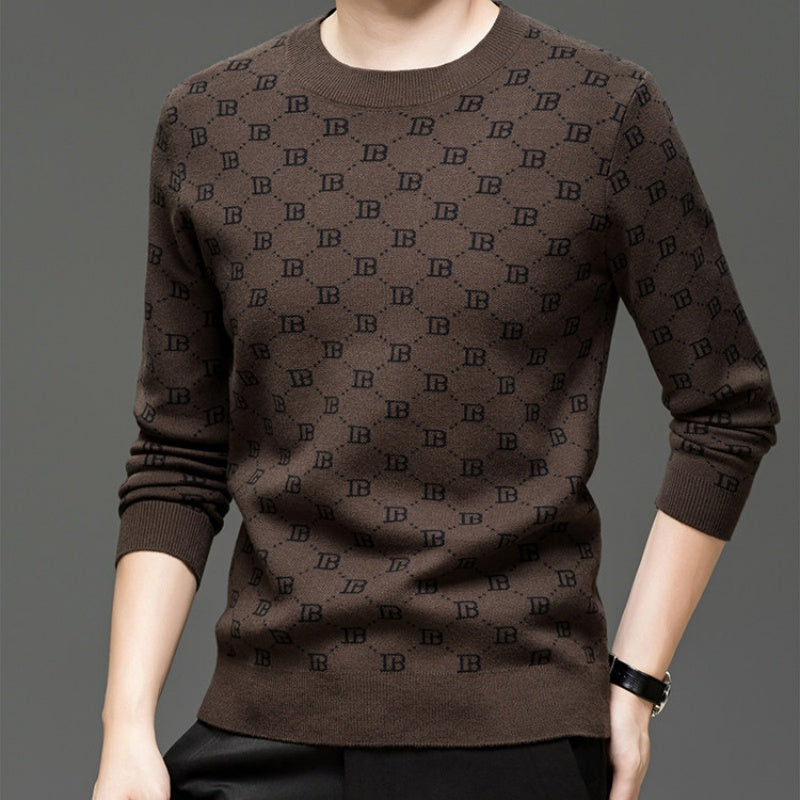 Trendy pullover met lange mouwen en print voor heren, slim fit