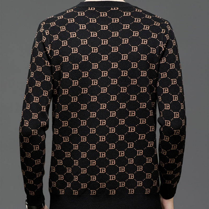 Trendy pullover met lange mouwen en print voor heren, slim fit