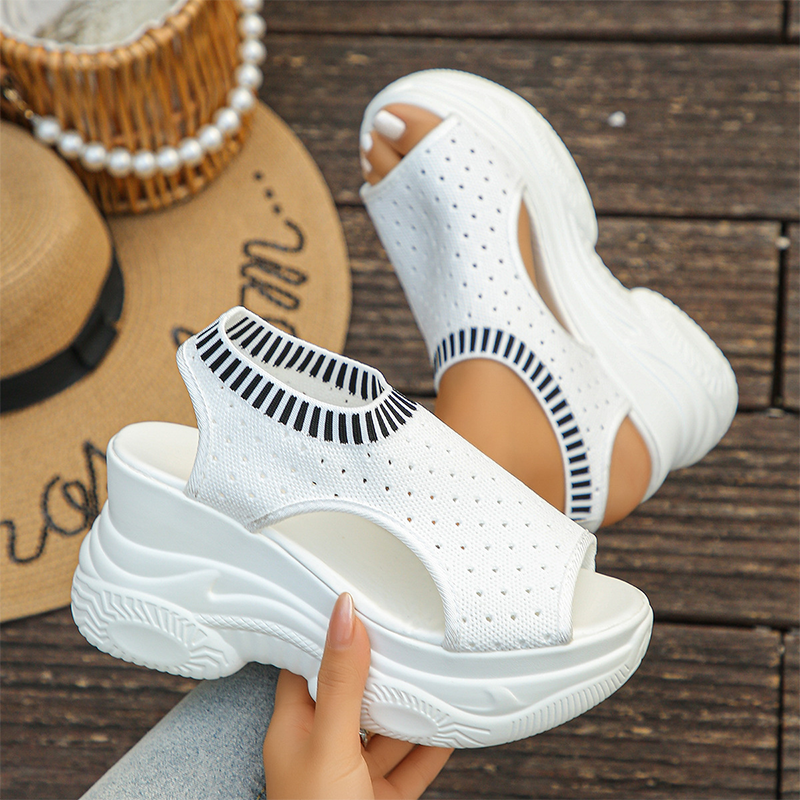 Dames Ademende Wig Sandalen | 9 cm Hak | Flyknit Bovenwerk | Maten 36-43