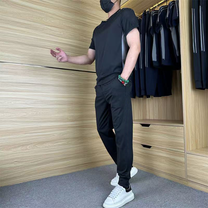 ⏳ Tijdelijk 50% korting! ✨Heren casual sport 2-delige set - T-shirt met korte mouwen en lange broek
