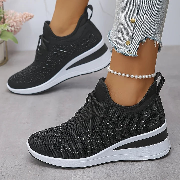 🔥Laatste dag-actie 50% KORTING – Casual damesmode, ademende orthopedische sneakers met strassversiering