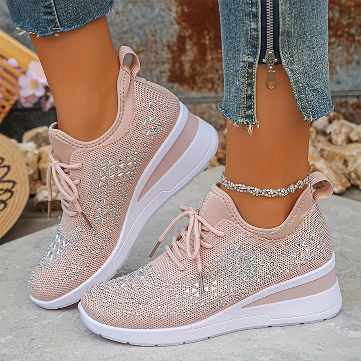 🔥Laatste dag-actie 50% KORTING – Casual damesmode, ademende orthopedische sneakers met strassversiering
