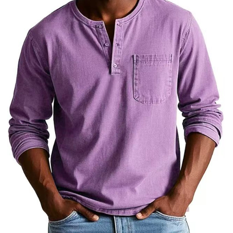 Heren Fashion Vintage Distressed Pocket Long-Sleeve Shirt