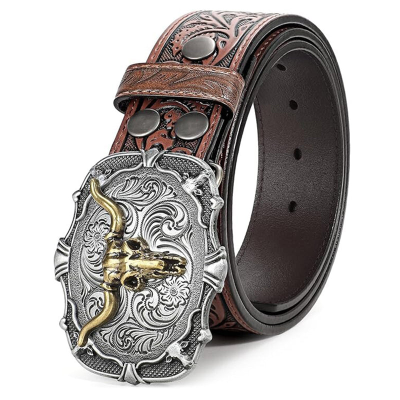 ♉Retro leren riem voor heren met stierkopreliëf
