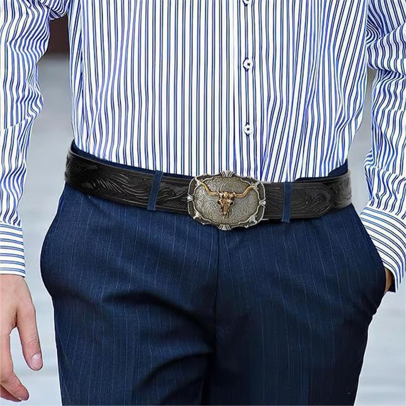 ♉Retro leren riem voor heren met stierkopreliëf