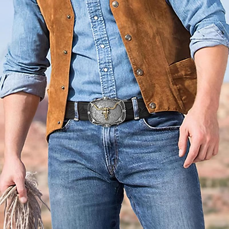 ♉Retro leren riem voor heren met stierkopreliëf