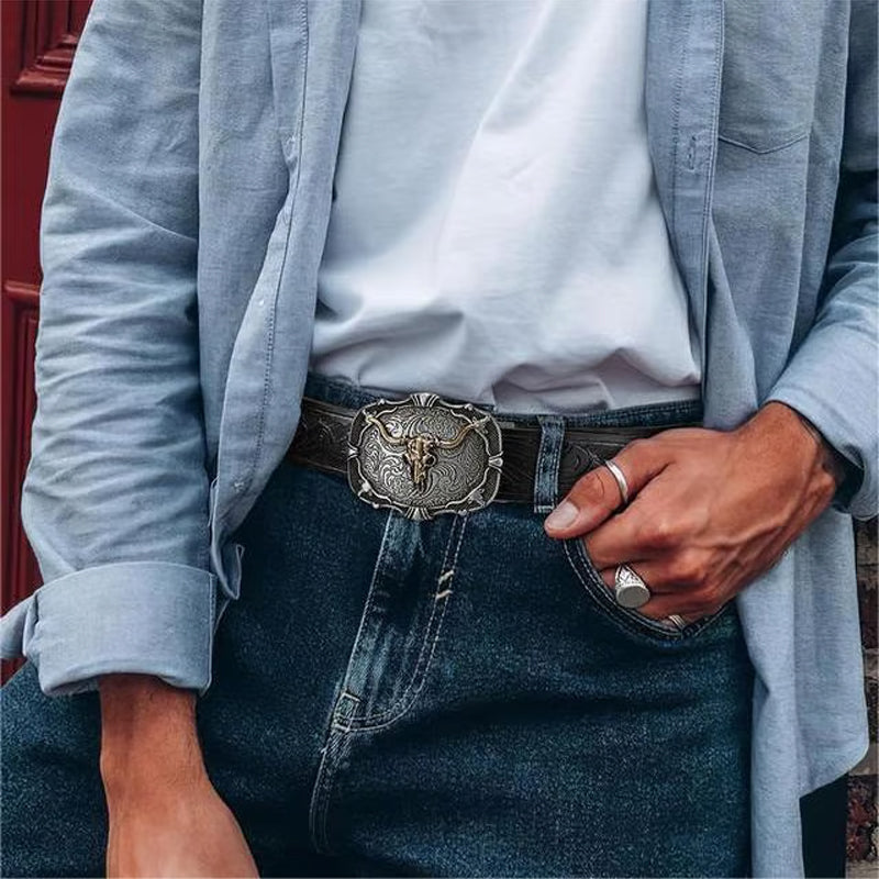 ♉Retro leren riem voor heren met stierkopreliëf