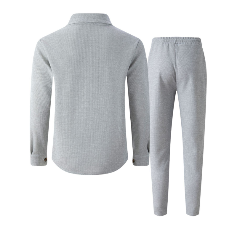 🔥Heren Wafel Doorknoop Jas & Broek Set – Ademende Wafel Brei, Ontspannen Pasvorm & Moeiteloze Casual Stijl 👕👖
