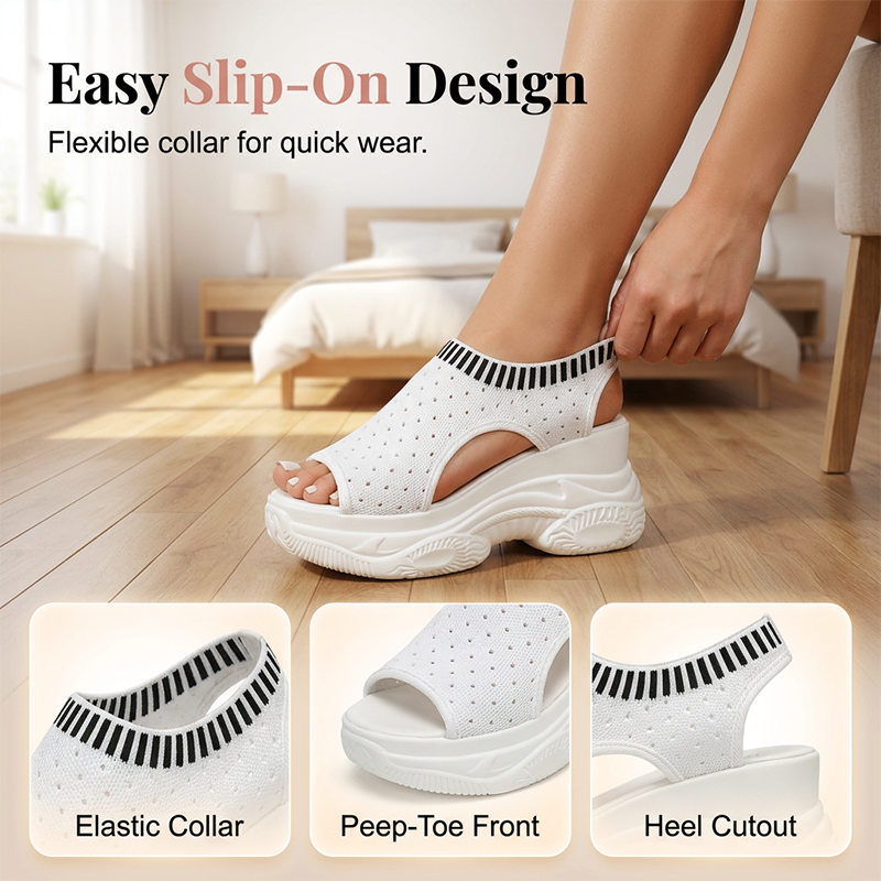 Dames Ademende Wig Sandalen | 9 cm Hak | Flyknit Bovenwerk | Maten 36-43