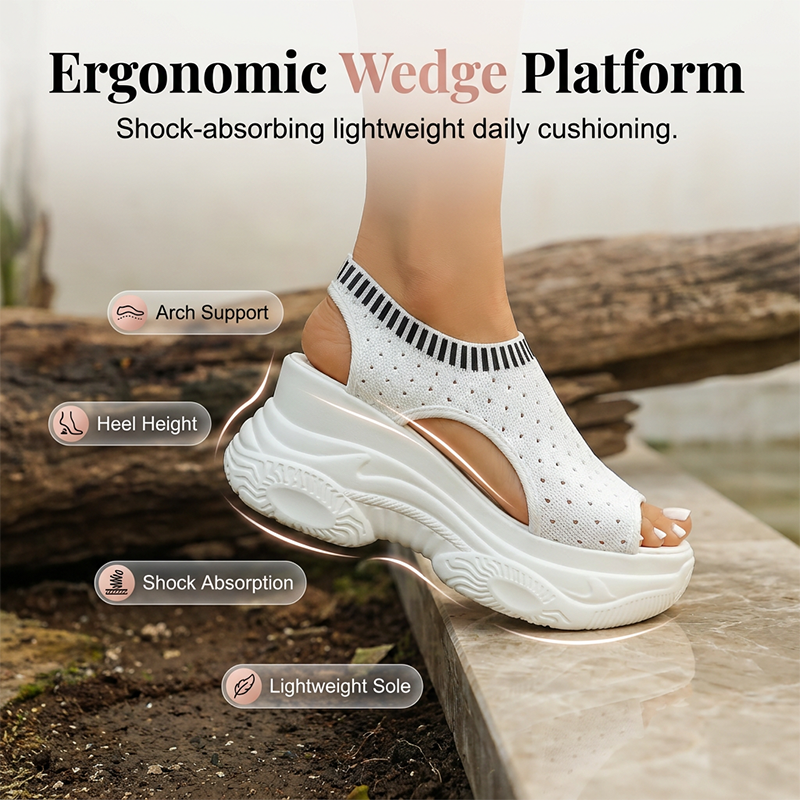 Dames Ademende Wig Sandalen | 9 cm Hak | Flyknit Bovenwerk | Maten 36-43